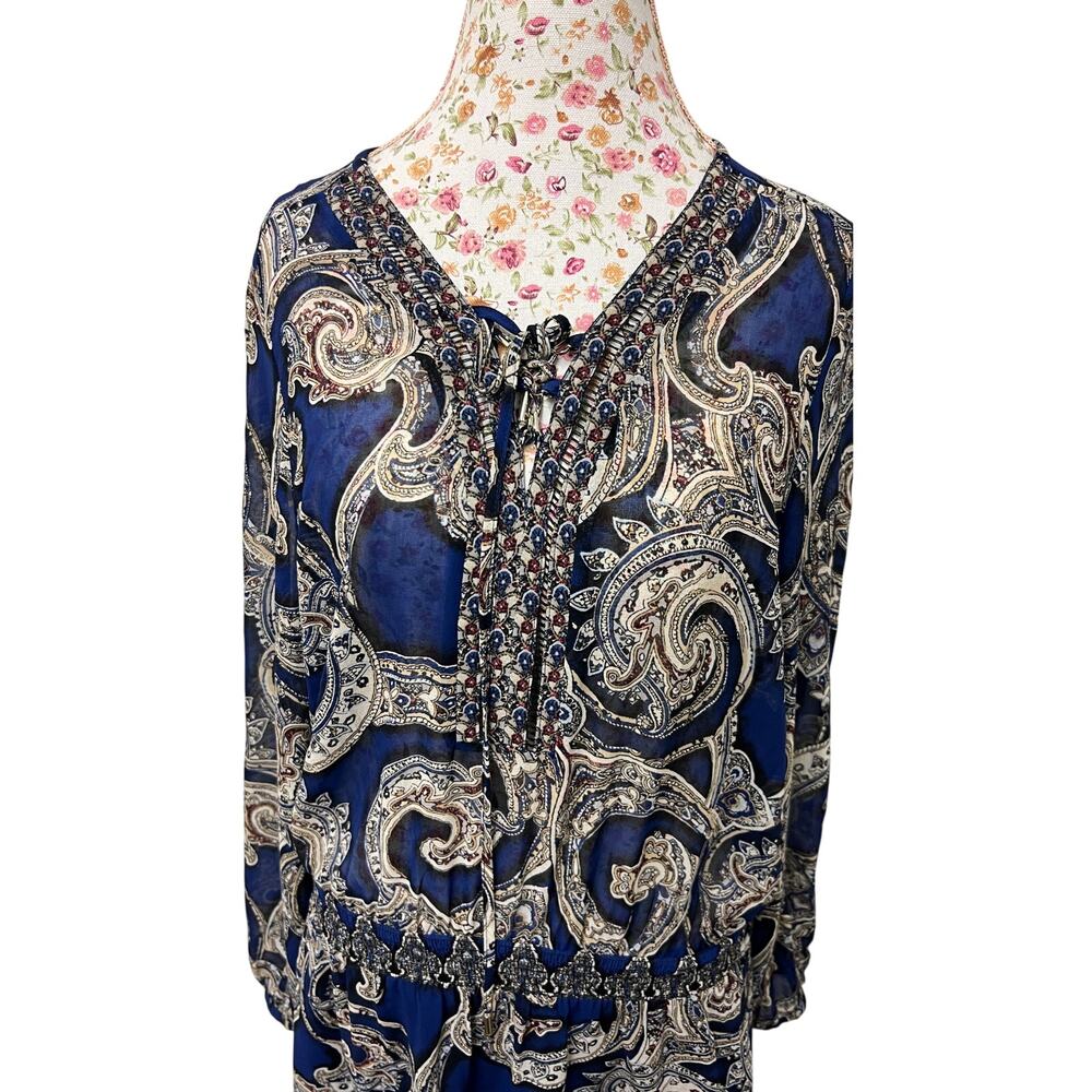 💙 White House Black Market Paisley Print Dress 14 Boho Festival Chic - Picture 4 of 6